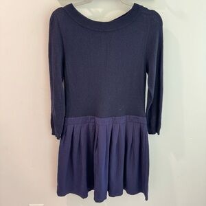 Shoshanna Navy Wool Silk Drop Waist Pleated Mini Dress Medium